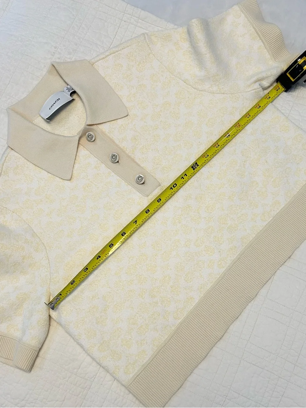 NWOT Coach Sporty Cropped Polo in Soft Cream Cotton Blend Jacquard.